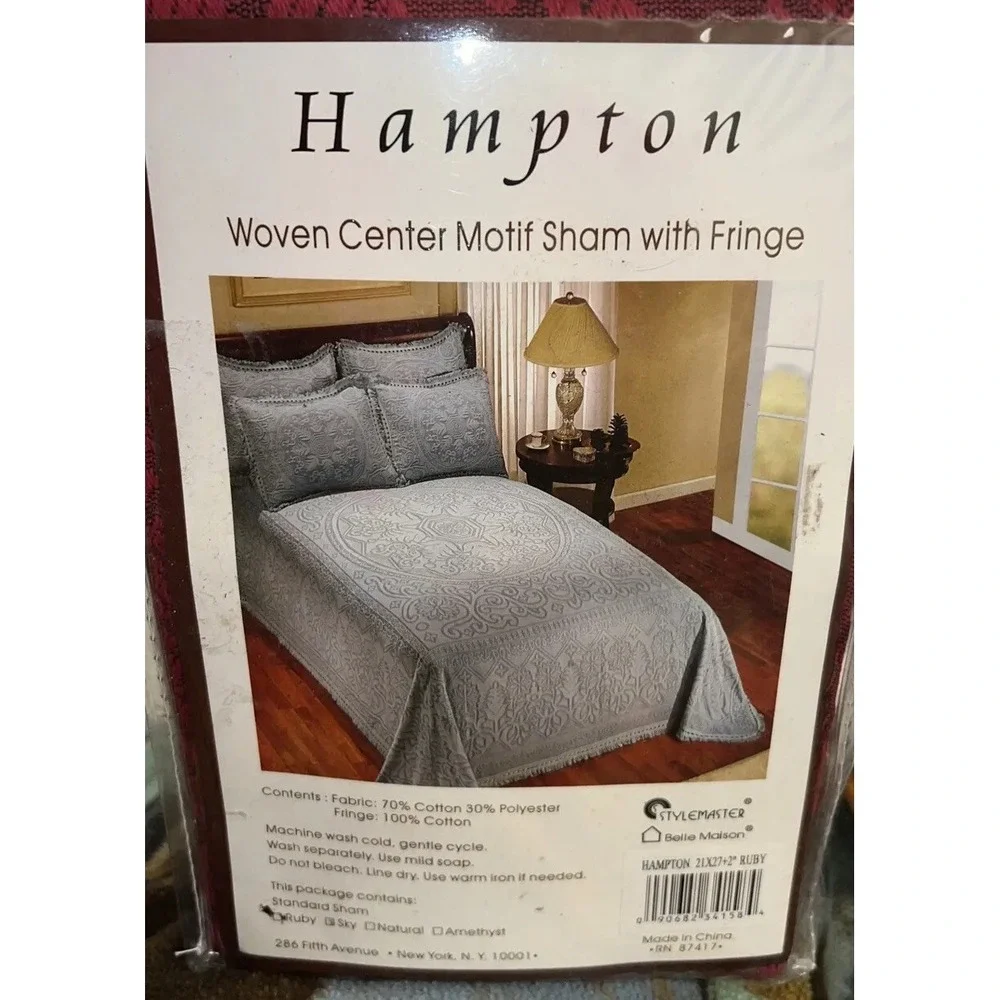 New Stylemaster Woven Center Motif‎  Fringe Standard Sham Ruby Red